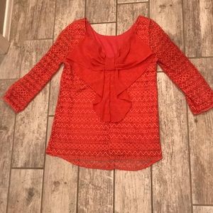 Coral 3/4 sleeve top with large bow
